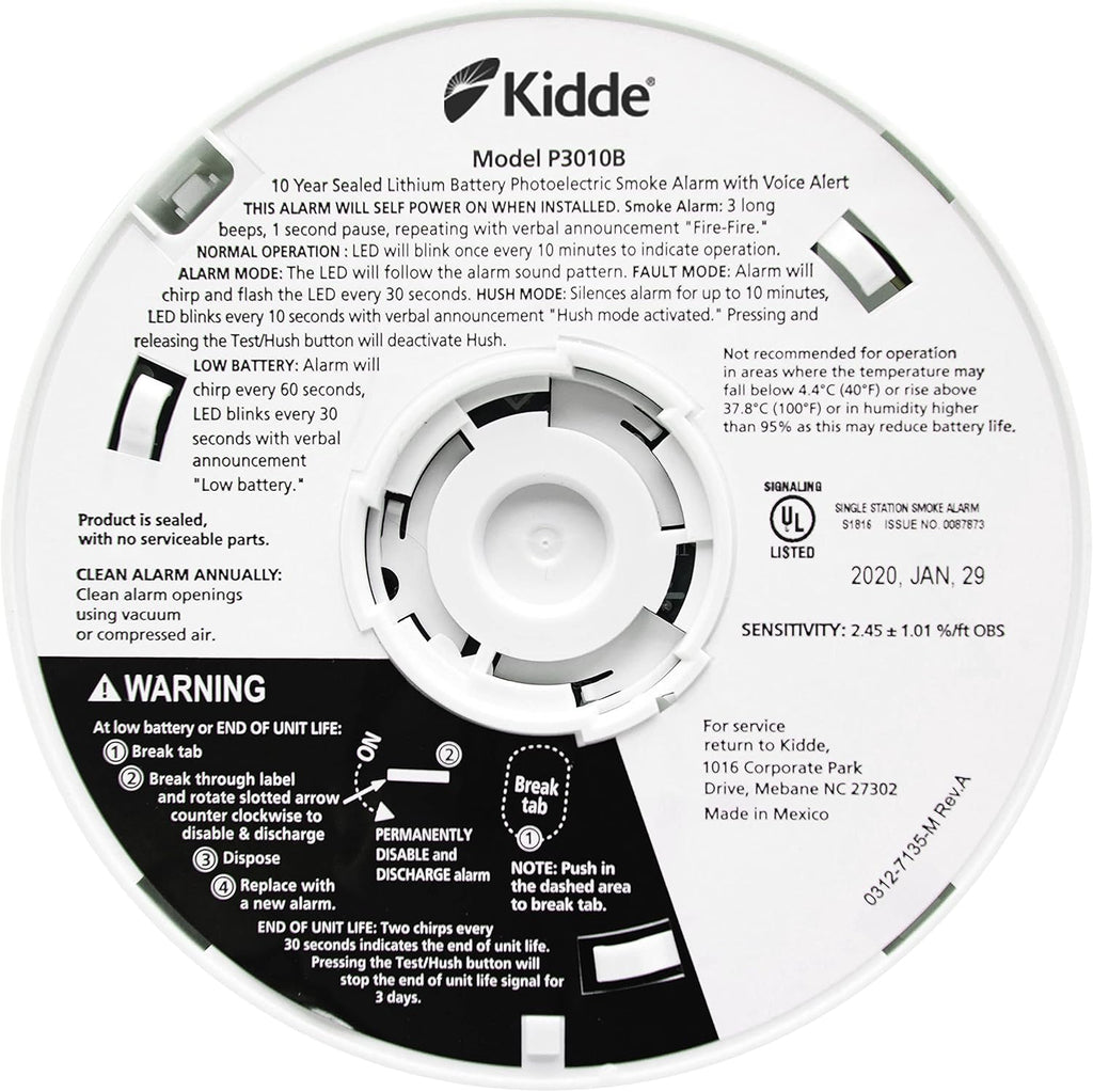 Kidde Smoke Detector, 10-Year Battery, Photoelectric Sensor, White S8172