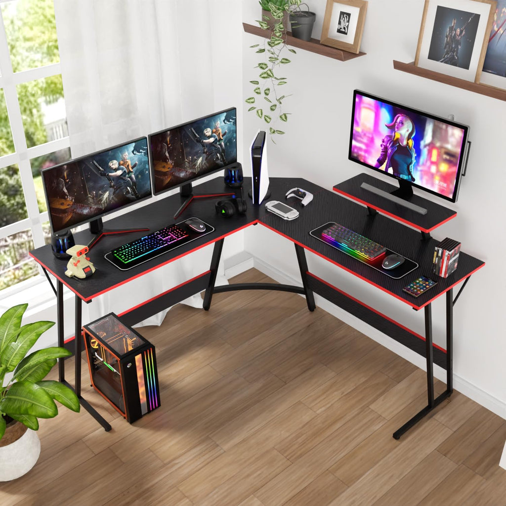 L Shaped Desk 50.4 Inch Corner Computer Desk with Monitor Stand, Black X6445