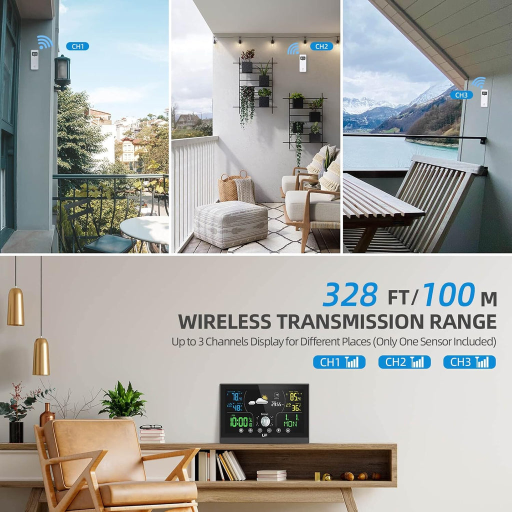 Wireless Weather Station with 2 Sensors, Indoor Outdoor Thermometer, Atomic Clock A184
