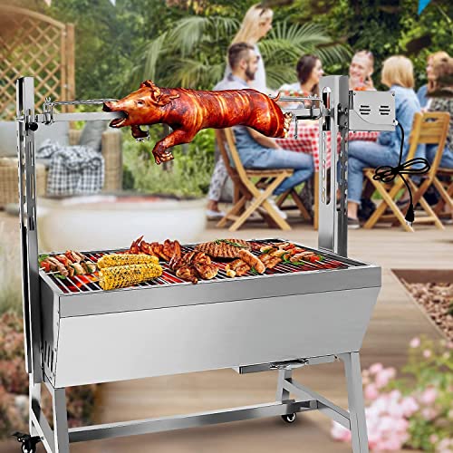Stainless Steel Rotisserie Grill for BBQ, 66LBS Capacity, 37 Inch Outdoor Charcoal Roaster D798