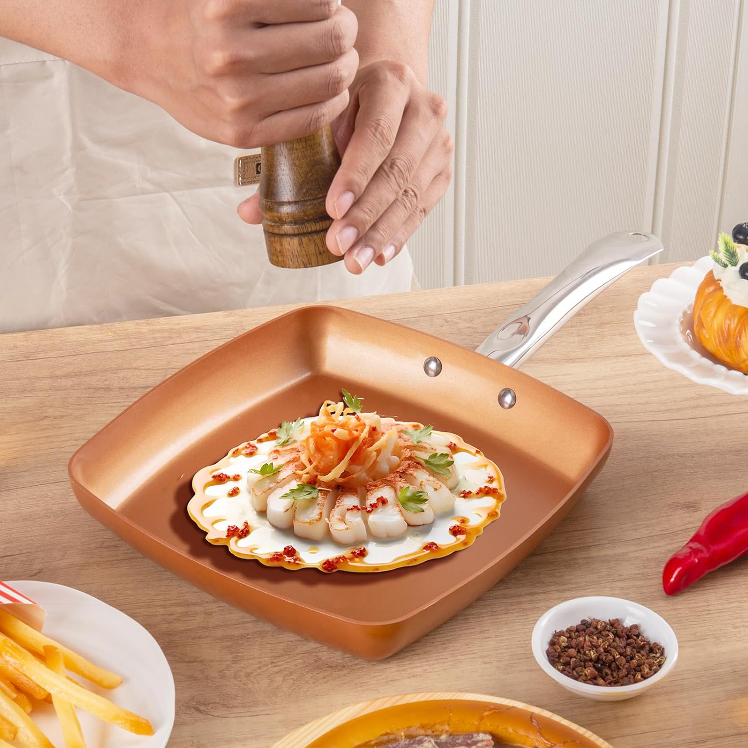 Non-Stick Copper Square Frying Pan 9.5" with Ceramic Coating X12713