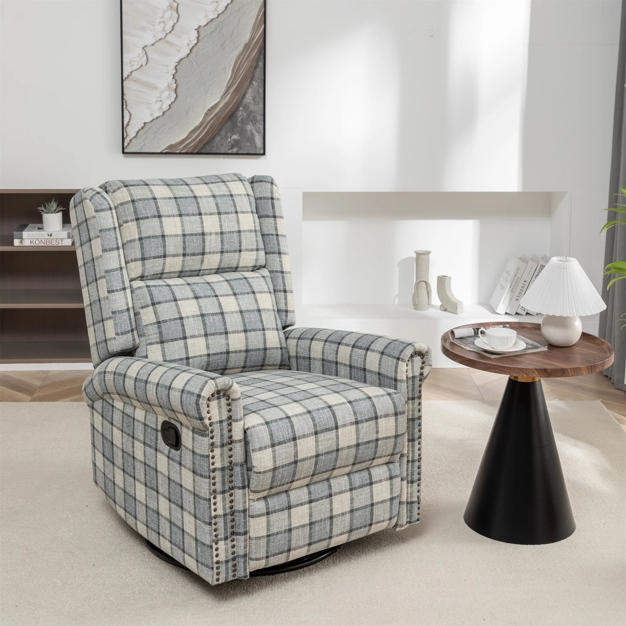 Swivel Rocker Recliner Chair with Padded Seat, Green E134
