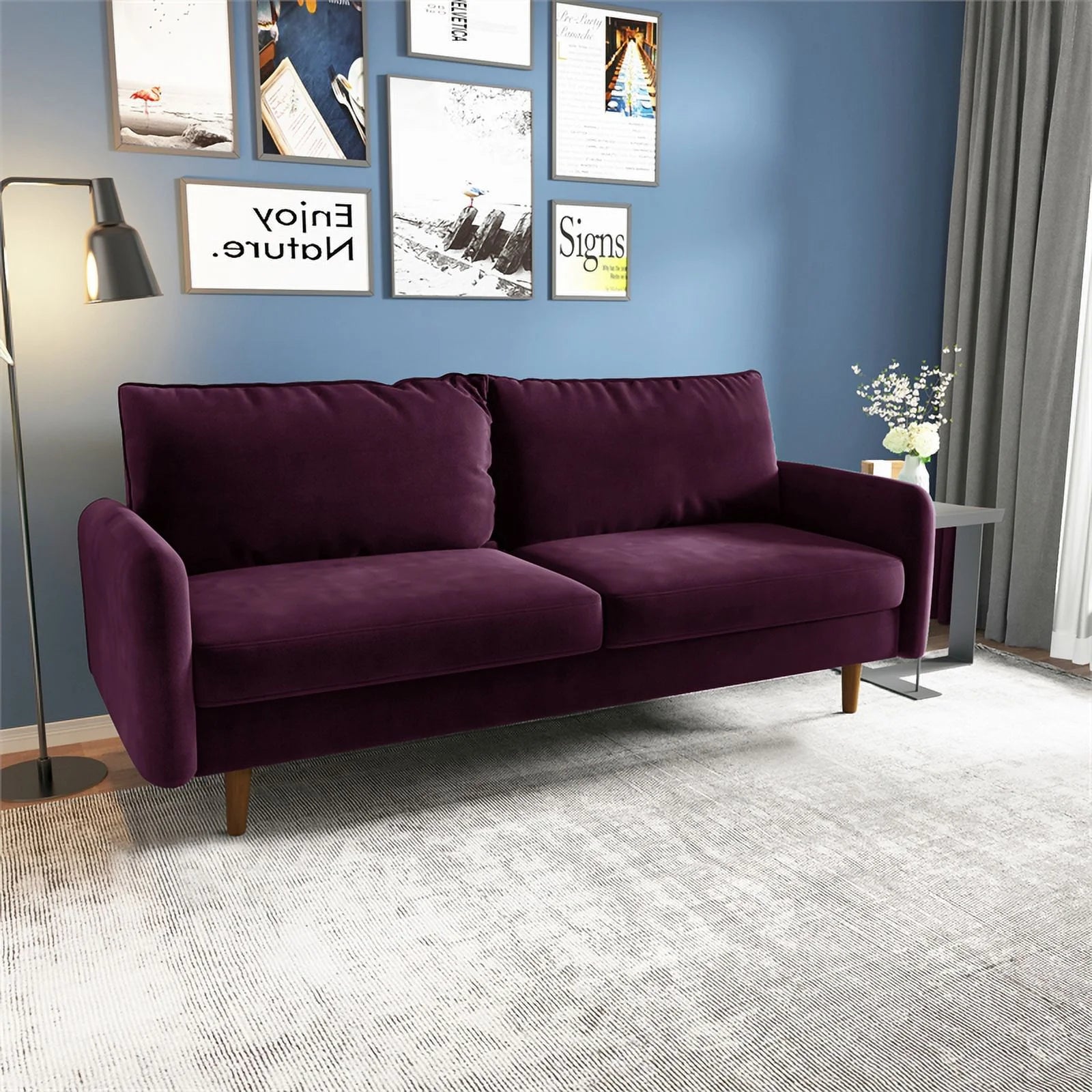 Pemberly Row Contemporary 70" Velvet Sofa Purple A197
