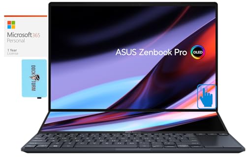 ASUS Zenbook Pro 14 Duo Gaming & Entertainment Laptop (Intel i9-12900H 14-Core, 32GB LPDDR5 4800MHz RAM, 1TB SSD, GeForce RTX 3050 Ti, Win 11 Home) with Microsoft 365 Personal, Dockztorm Hub