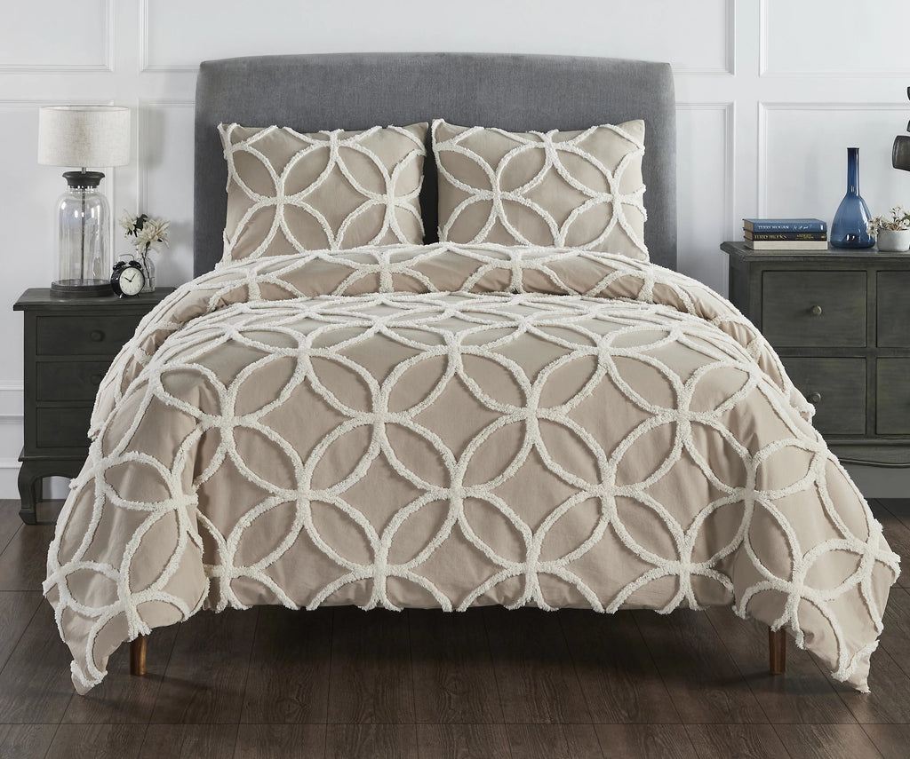 Better Trends Wedding Ring Two Tone 100% Cotton Tufted Chenille Comforter Set for All Ages