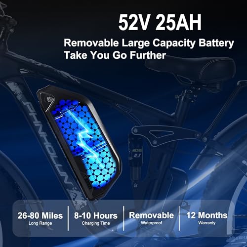 Peak 3000W Fat-Tire Electric Bike for Adults - PHNHOLUN Seeker24 Dual Motor, 52V 25AH, Full Suspension I901738