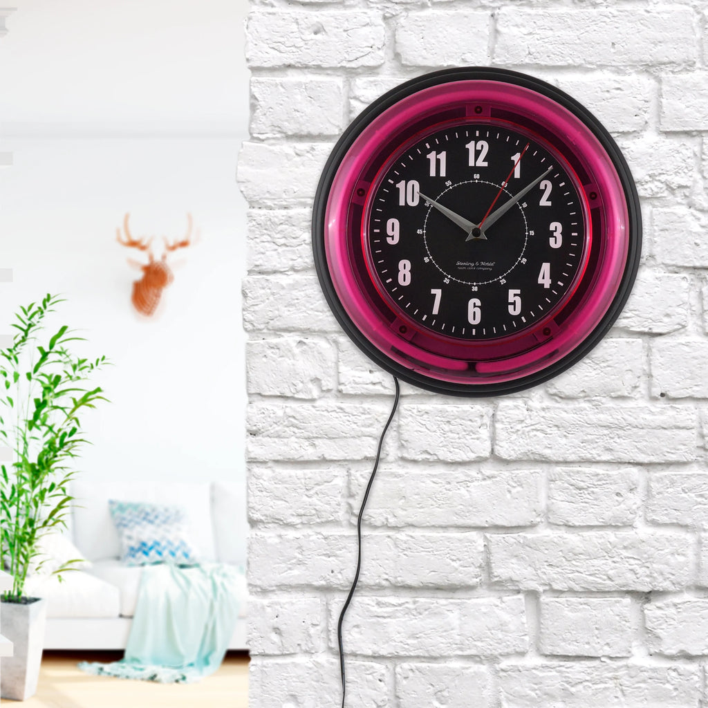 Sterling & Noble Indoor 11" Pink Arabic Neon Wall Clock C4207