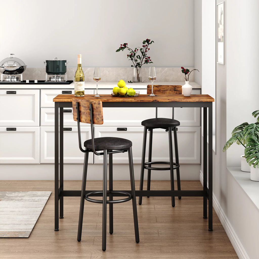 uhomepro 3 Piece Bar Table Set with 2 Stools, Rustic Brown B7151