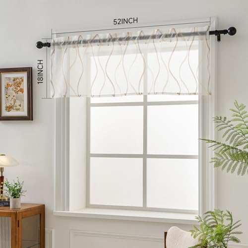 Sheer Voile Curtain Valance for Living Room Bedroom Window, White, 52x18 Inch, 1 Panel X1240