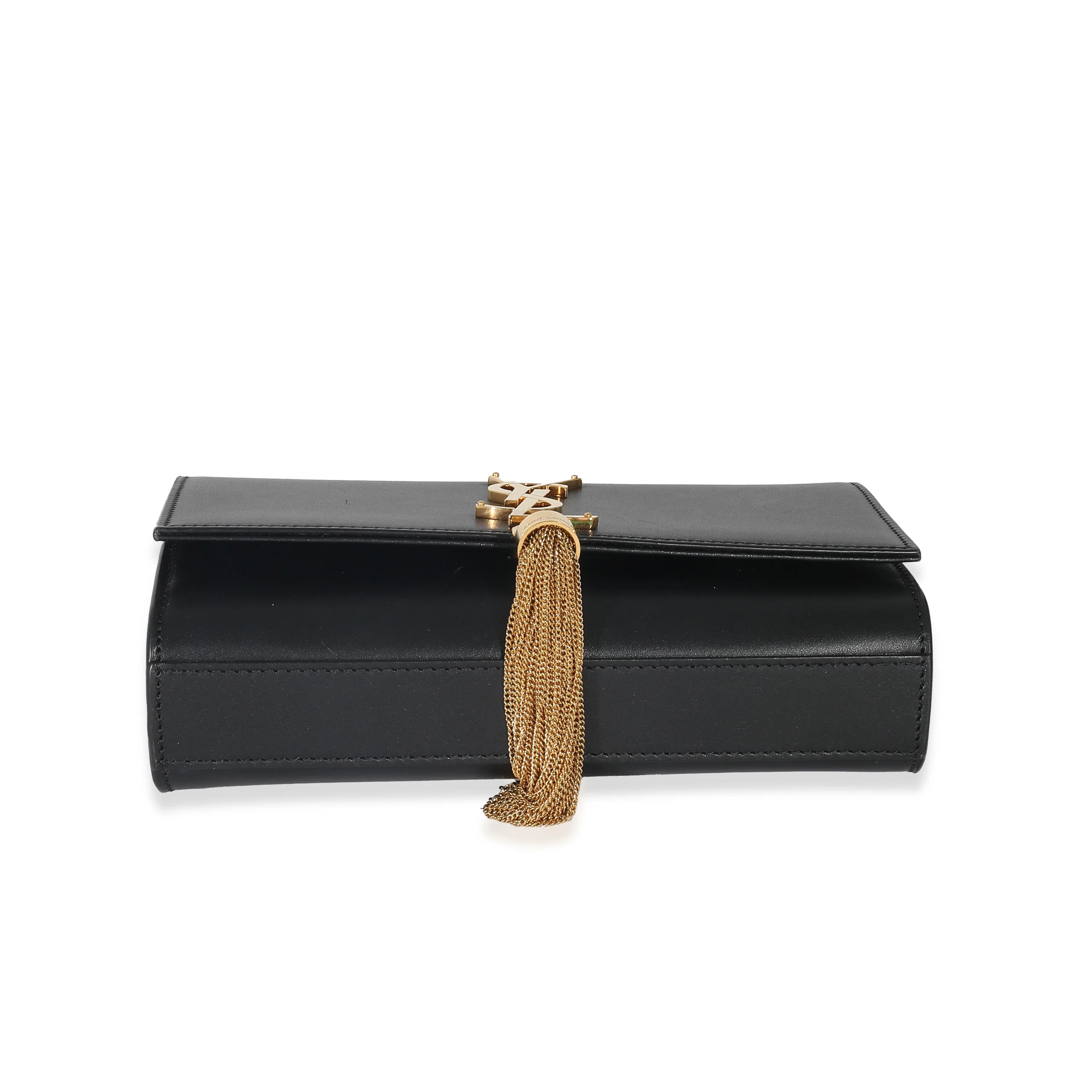 Black Smooth Leather Tassel Bag k7