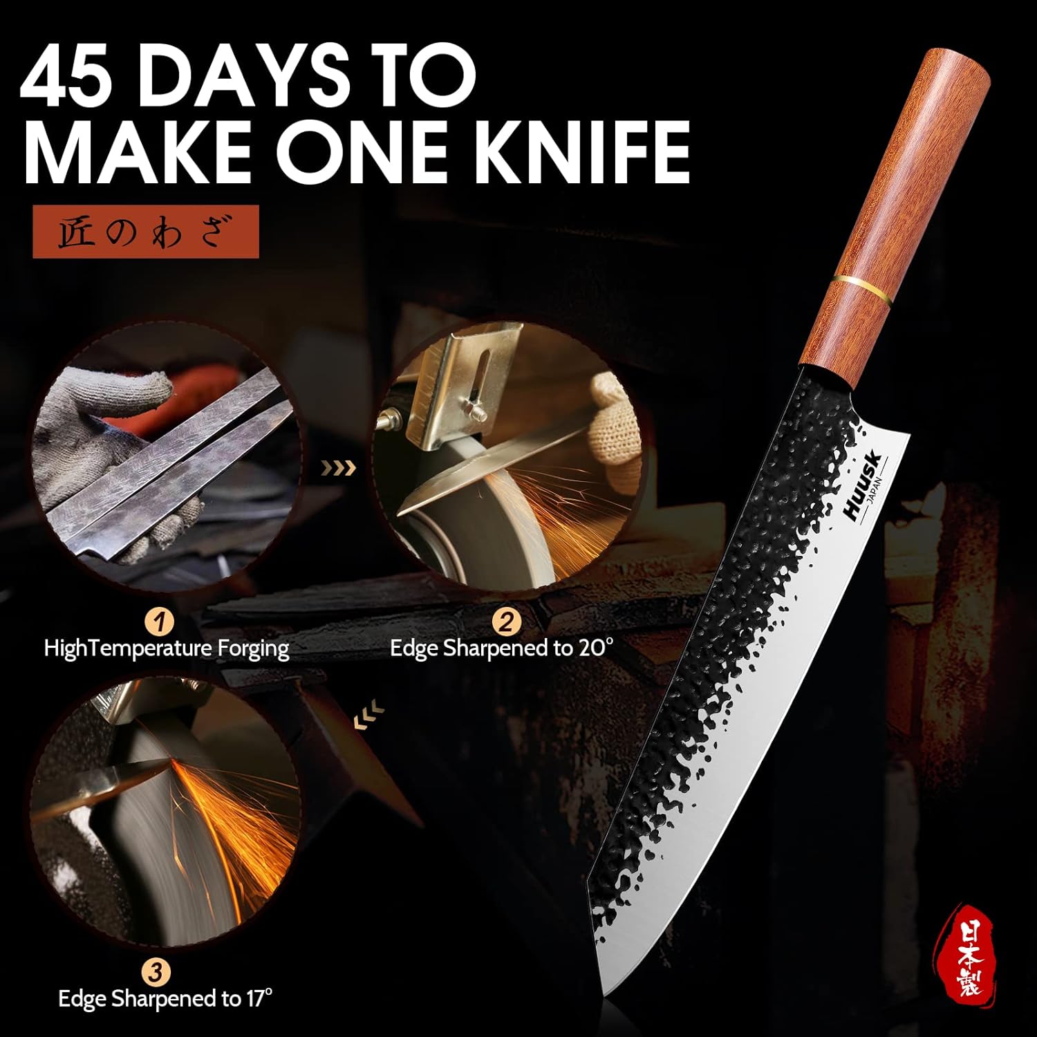 Huusk Kiritsuke Chef Knife 9 Inch Japanese Kitchen Knife with Rosewood Handle S860531