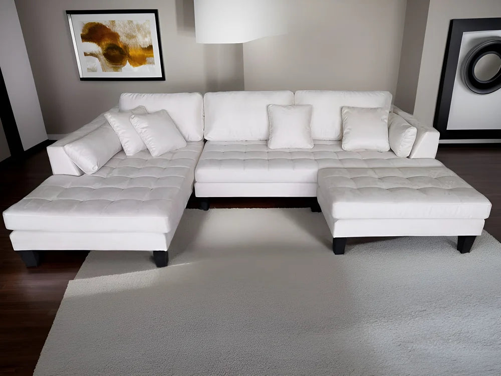 STENDMAR 3pc L-Shape Cream Microfiber Sectional Sofa with Ottoman G2499