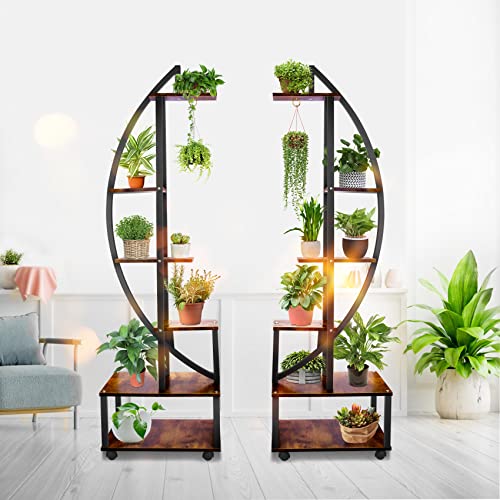 6 Tier Tall Metal Plant Stand with Hanging Loop Half Moon Ladder Shelf q7k