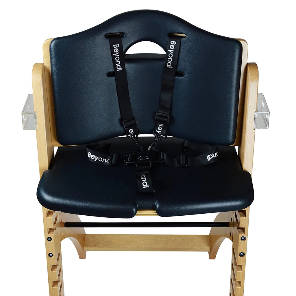 Abiie Beyond Wooden High Chair with Tray, Adjustable Baby Highchair, Natural Wood Black Cushion E283528