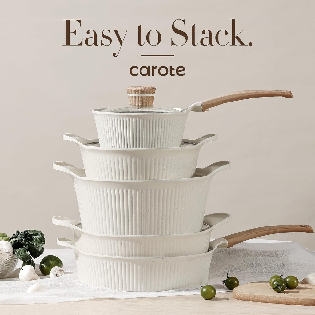CAROTE Pots and Pans, Non Stick Cookware Set, 12 Pcs, Compatible with All Stovetops K465