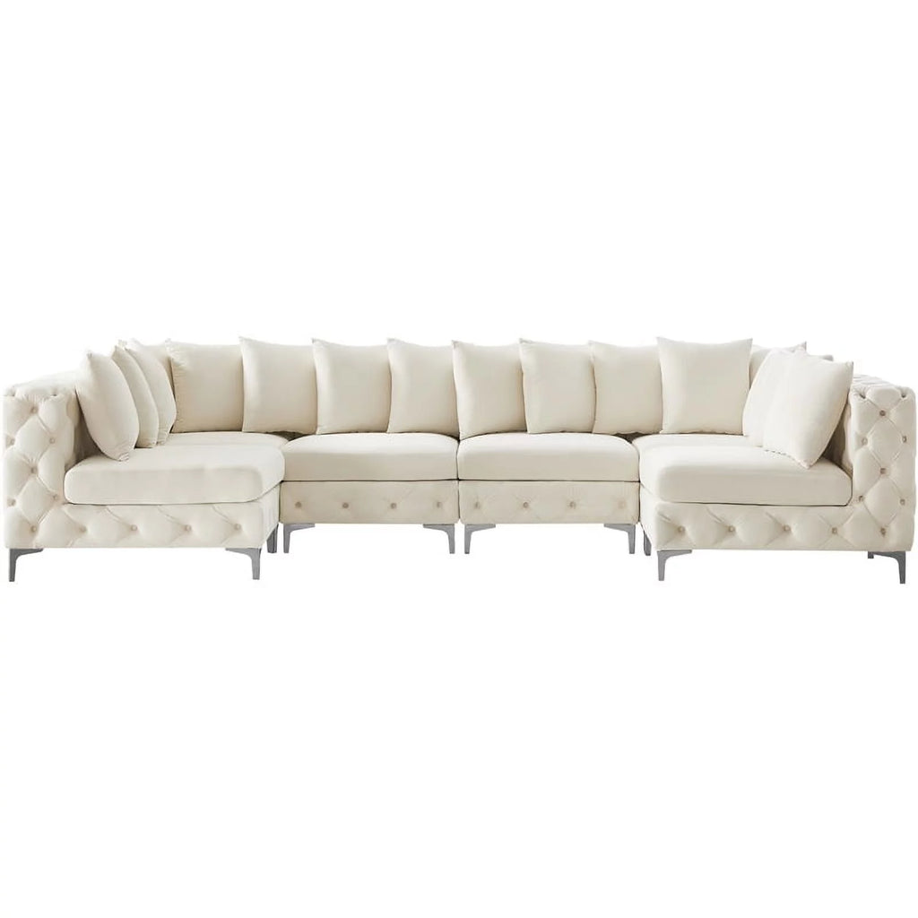 Maklaine Cream Velvet Modular Sectional R397354