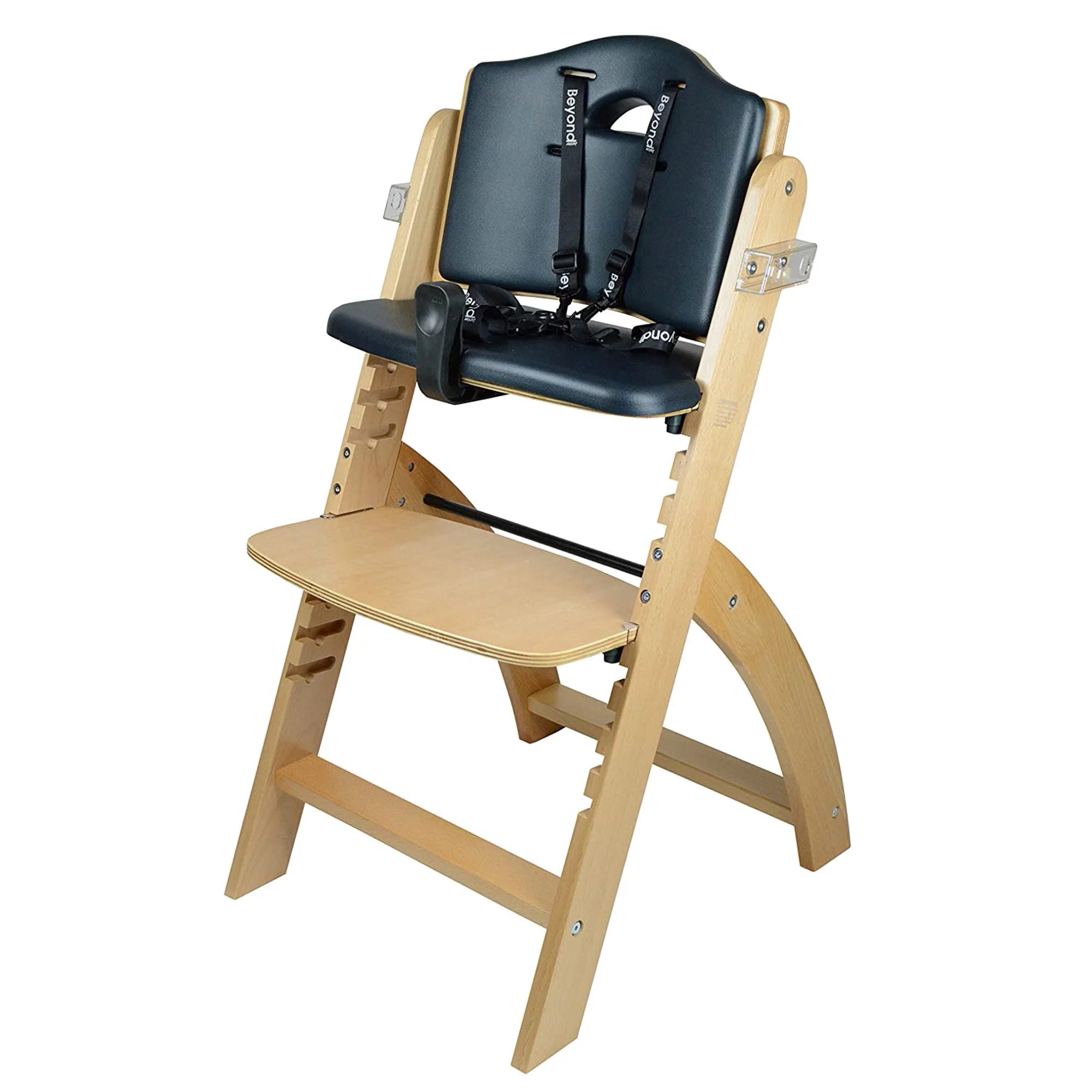 Abiie Beyond Wooden High Chair with Tray, Adjustable Baby Highchair, Natural Wood Black Cushion E283528