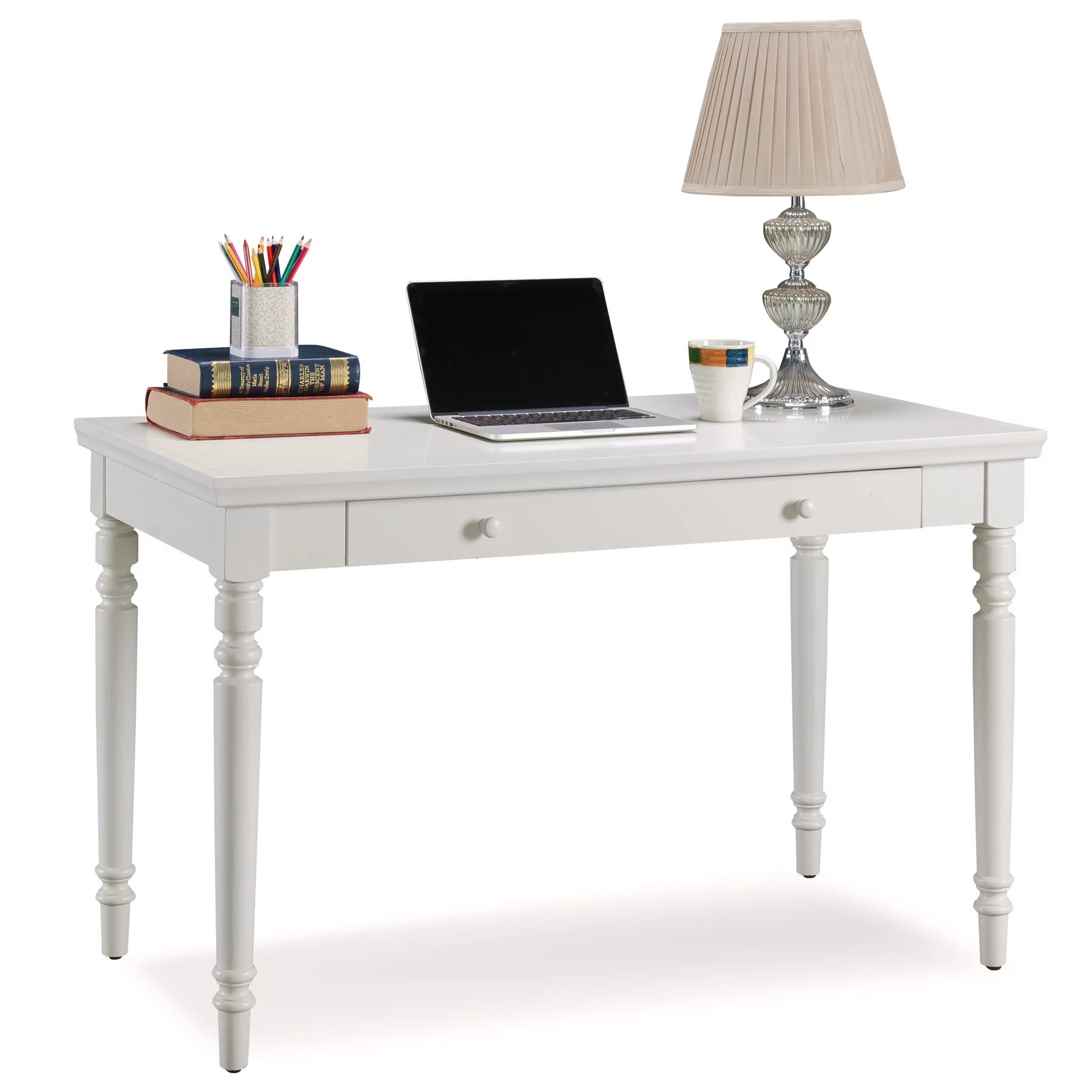 Leick Home Turned Leg Writing Desk with Keyboard Drawer, Cottage White W17296