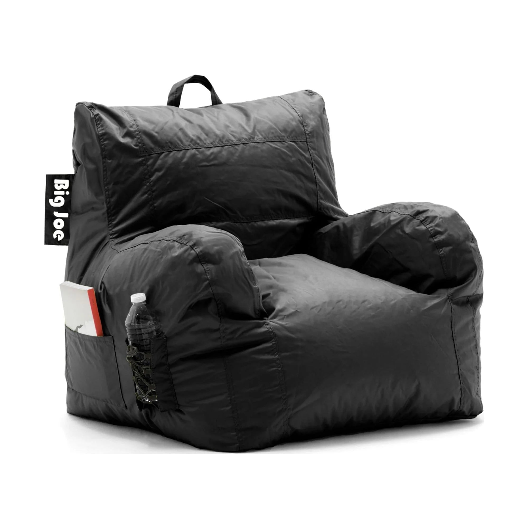Big Joe Dorm Bean Bag Chair with Drink Holder, Black Smartmax, 3 ft Q230080