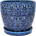 12 in. Dia Ceramic Blue Mediterranean Bell Planter