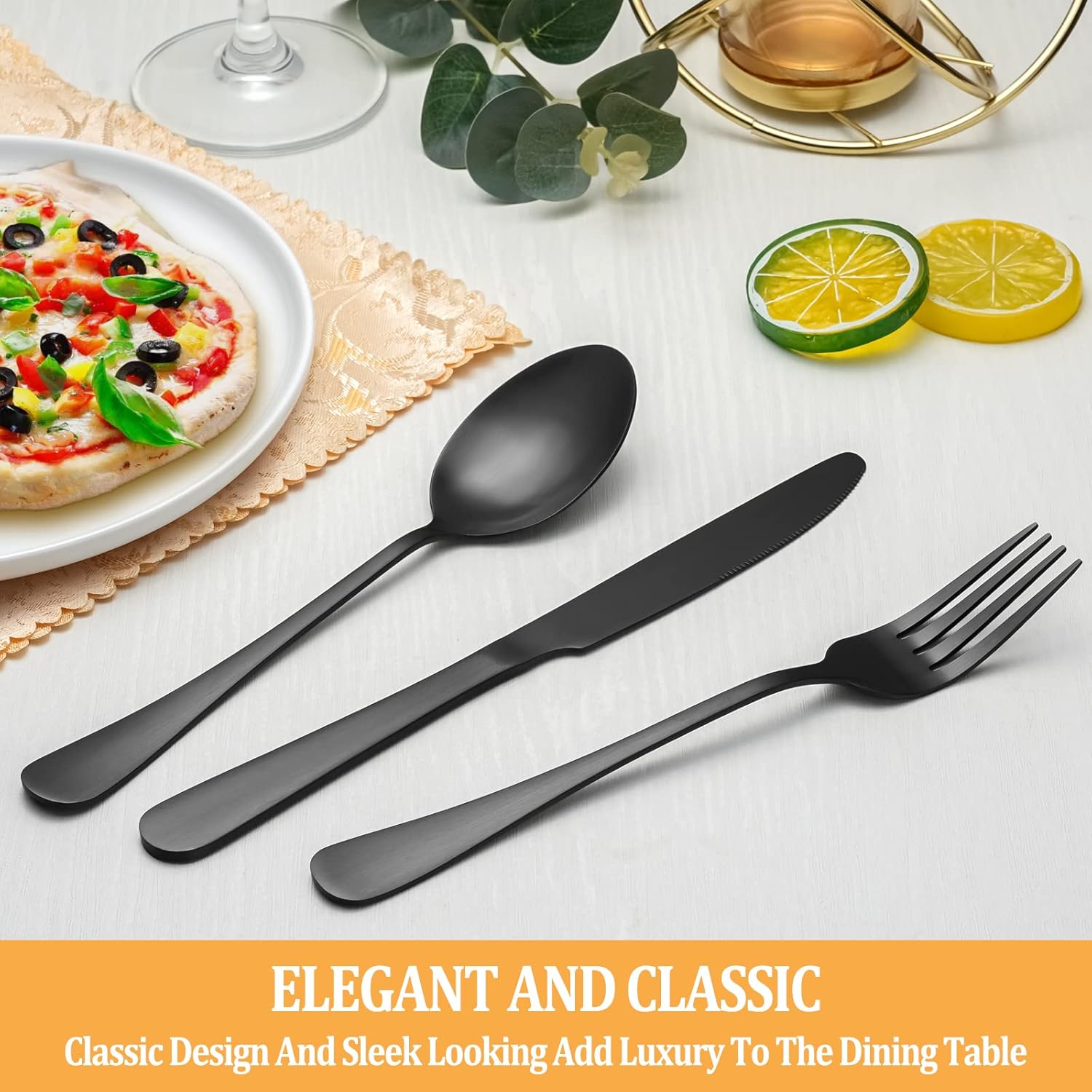 Matte Black Silverware Set with Steak Knives for 8 N8720