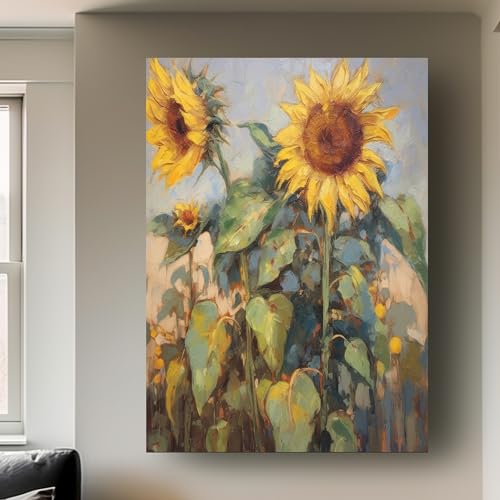 Jsiluxna Colorful Sunflower Canvas Oil Painting Wall Art, 80 x 60 in, Unstretched Z829