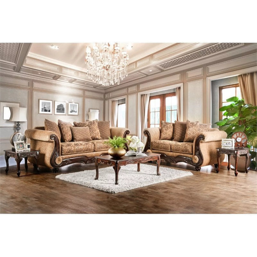 Furniture of America Rhodes Chenille Sofa Gold Bronze I6302