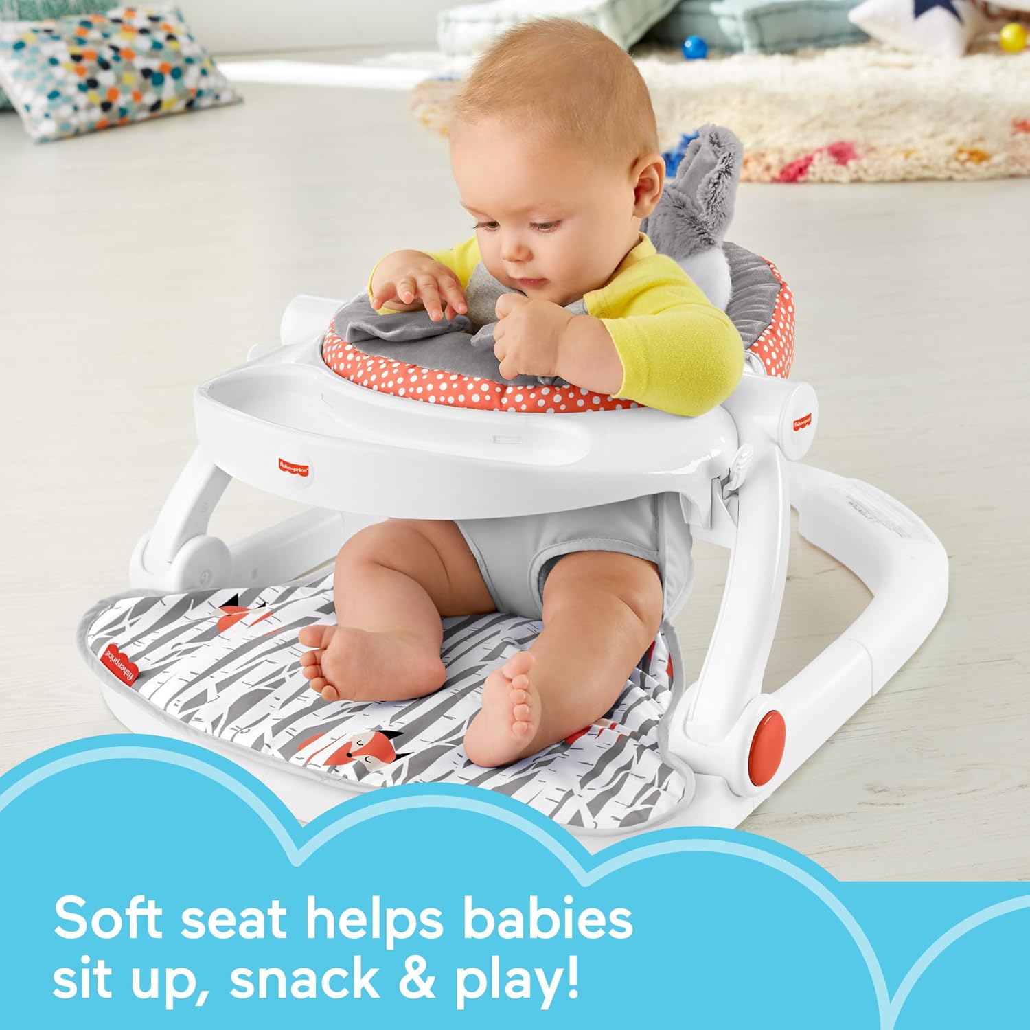 Fisher-Price Portable Baby Chair Sit-Me-Up Floor Seat with Snack Tray and Toy Bar T531256