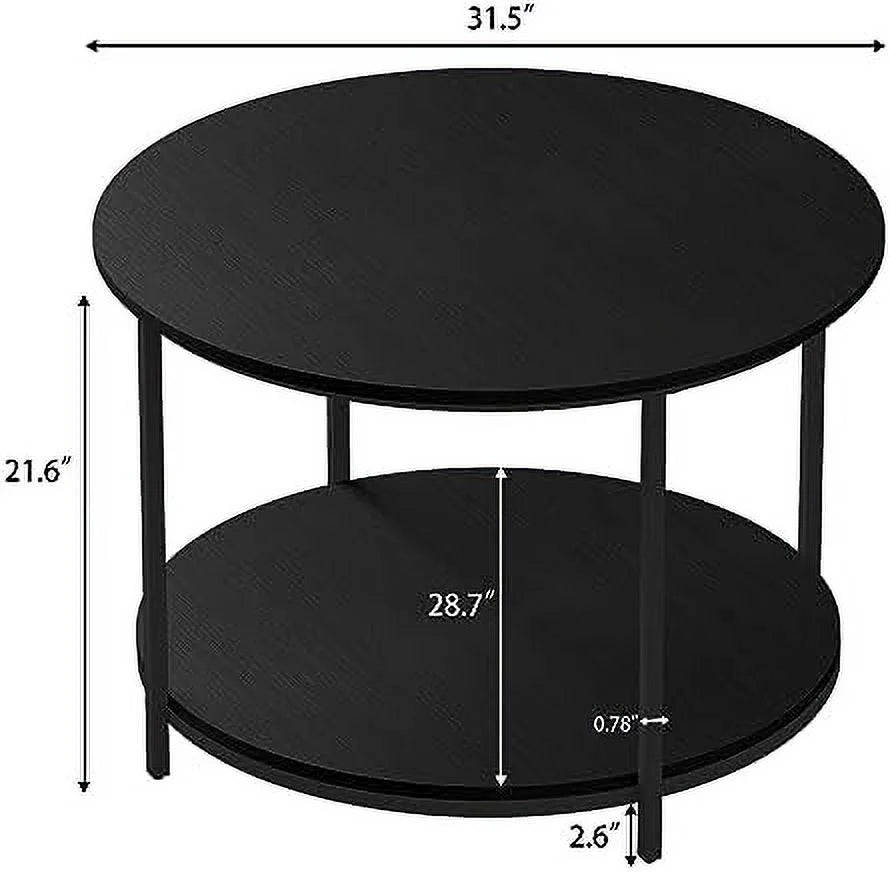 Mid Century Modern Round Coffee Table with Open Shelf, Rustic Wood and Metal Legs N5551