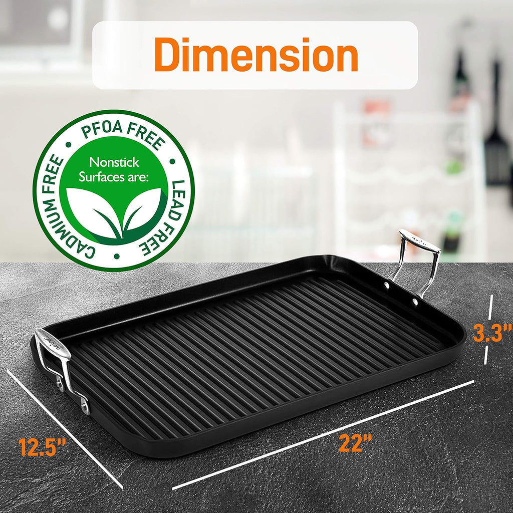 NutriChef 20"x13" Double Burner Nonstick Grill & Griddle Pan V704292