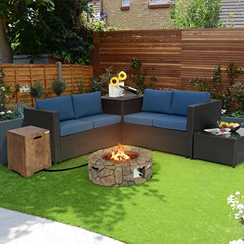 28 Inch Propane Fire Pit Table with Lava Rocks and Cover k7m
