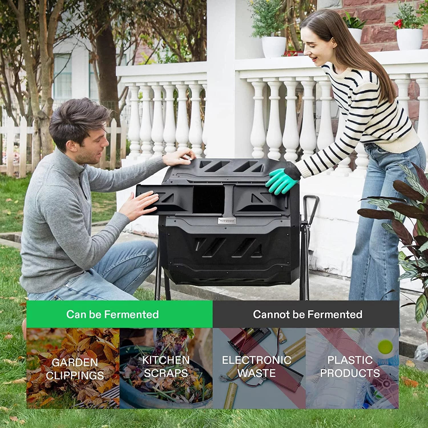 VIVOSUN Dual Rotating Tumbling Composter 43 Gallon Black O946846
