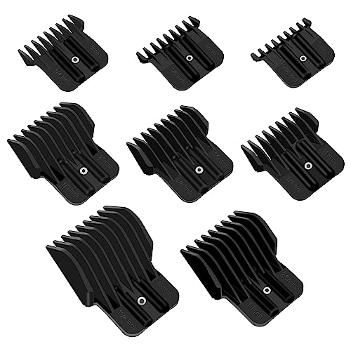 4 Pack Clipper Guards for Andis T Outliner, 1/16", 1/8", 1/4", 3/8" Guards Guides, Snap-on Blade Attachment Combs Set with Brush for Hair Clippers Model #04710/04521, Black
