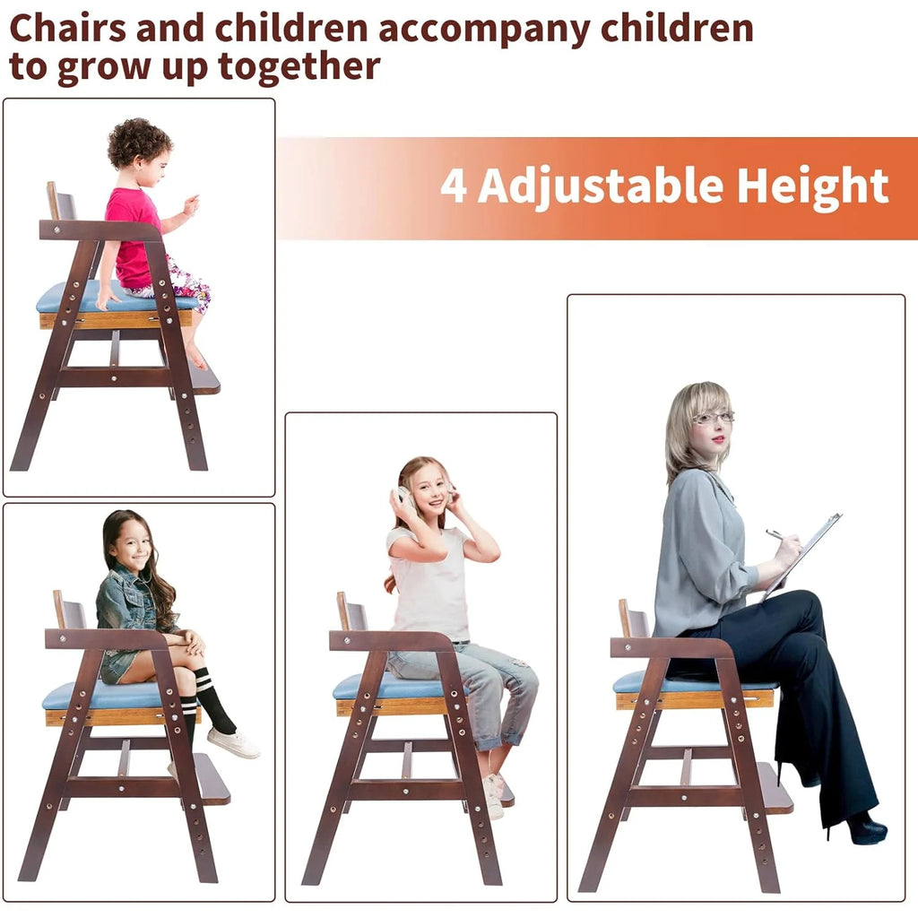 Wooden High Chair for Toddlers with Adjustable Levels and Waterproof Cushion E912911