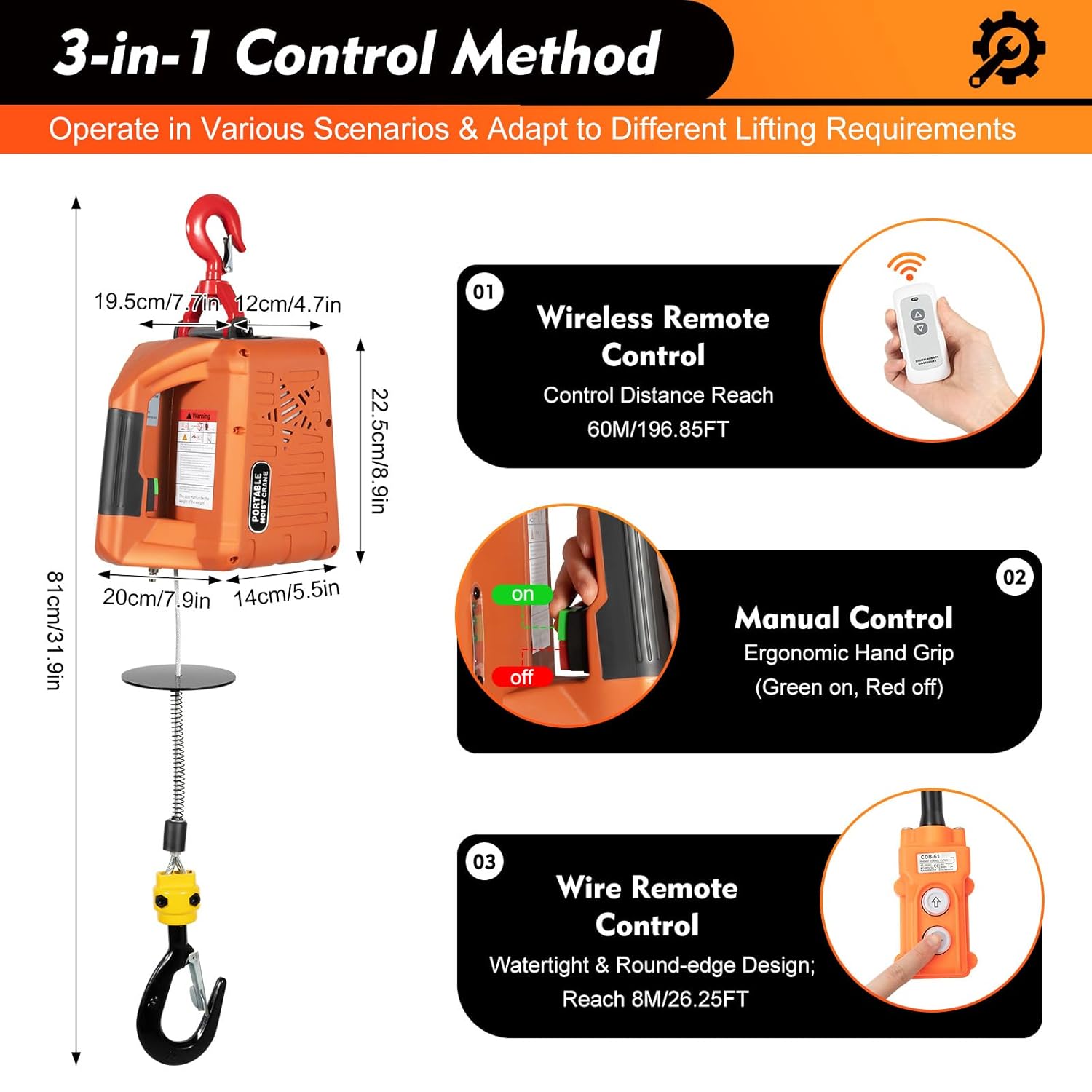 Electric Hoist Winch 660LBS 110V Wireless Remote k7
