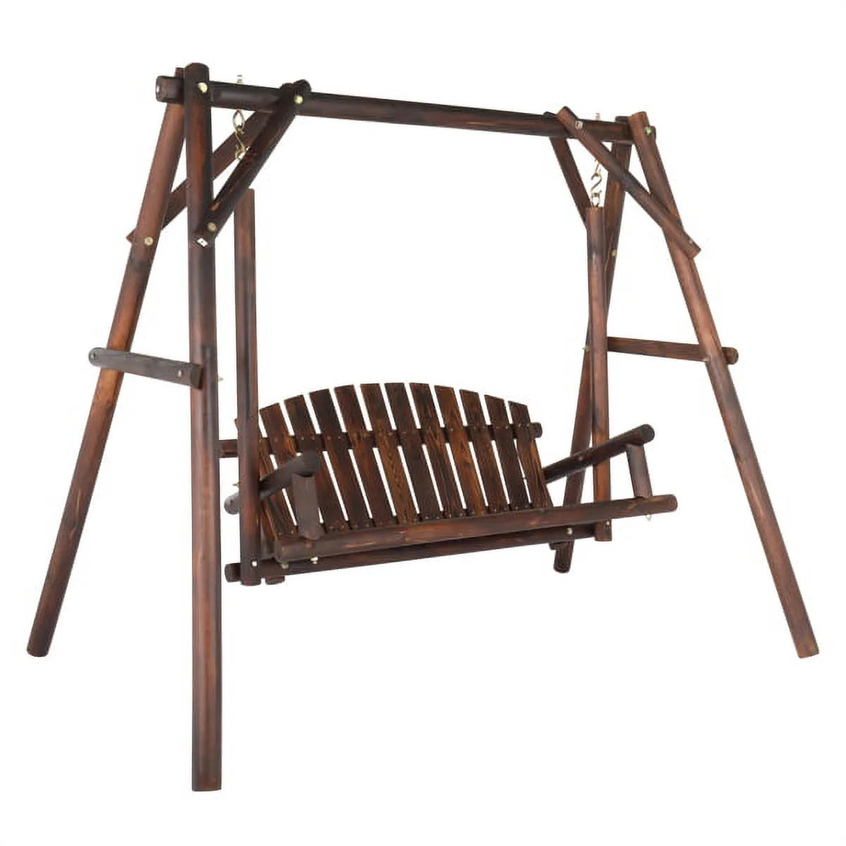 6.5ft Hardwood Patio Swing with Stand, Carbonized Loveseat for 2 G698