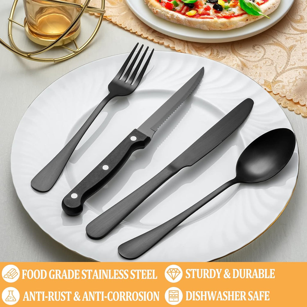 Matte Black Silverware Set with Steak Knives for 8 N8720