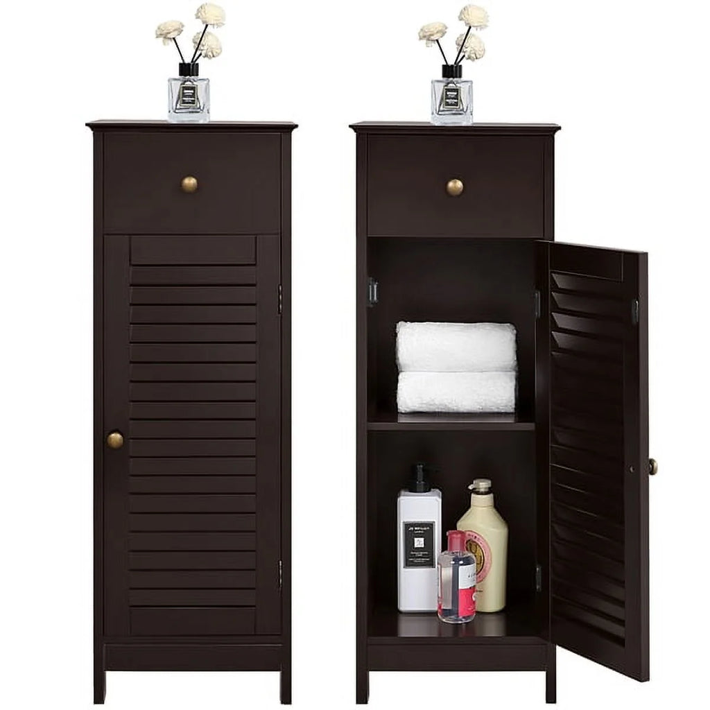 Topeakmart Wooden Bathroom Floor Storage Cabinet with Drawer, Espresso X322