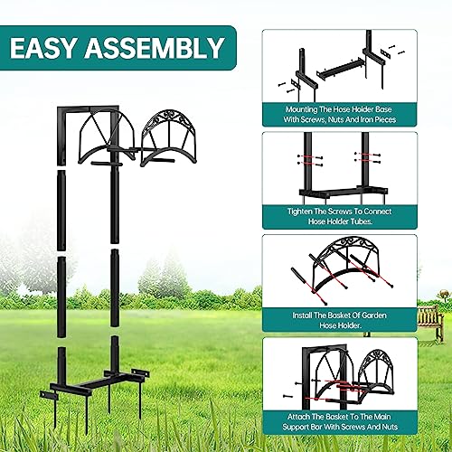 Garden Hose Holder Freestanding Heavy Duty Metal Hanger Outdoor Storage Rack Black a7