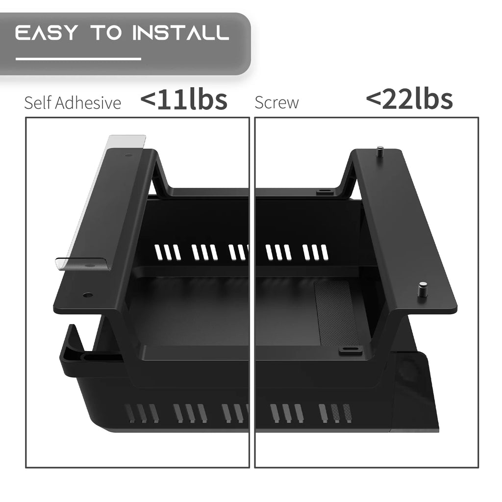 YaGee Under Desk Storage Shelf, Self-Adhesive Tray for Standing Desk, Black W21501