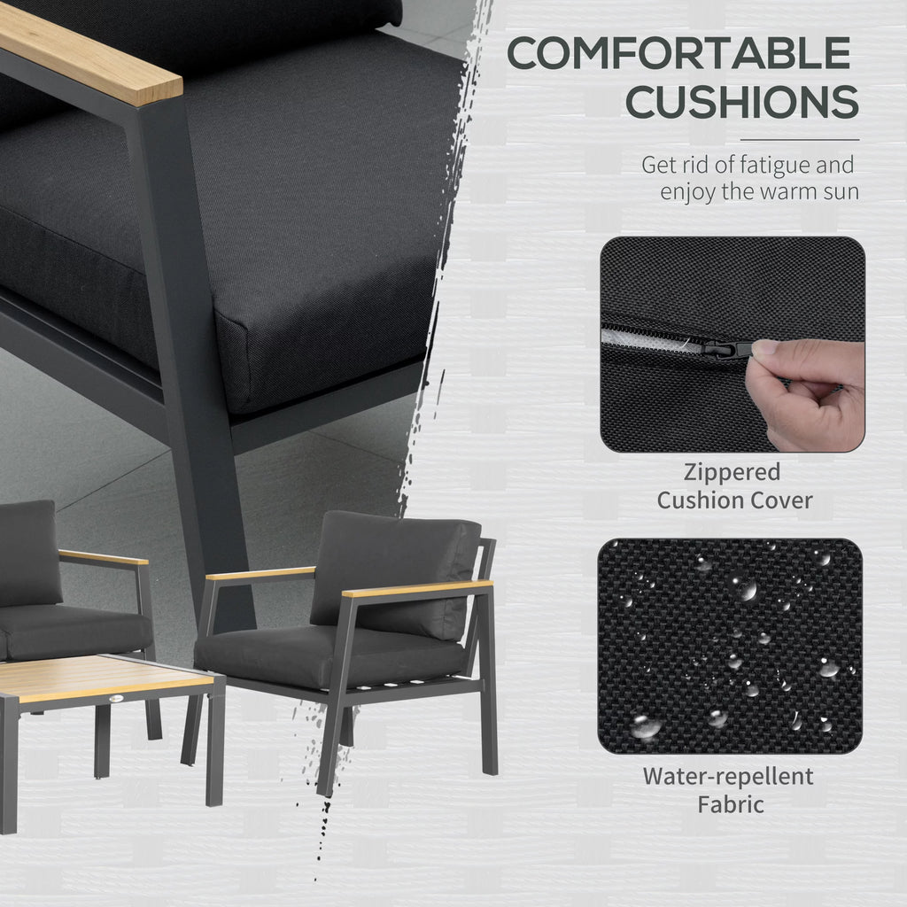 Outsunny 4 Piece Patio Conversation Set with Cushions, Dark Gray B768376
