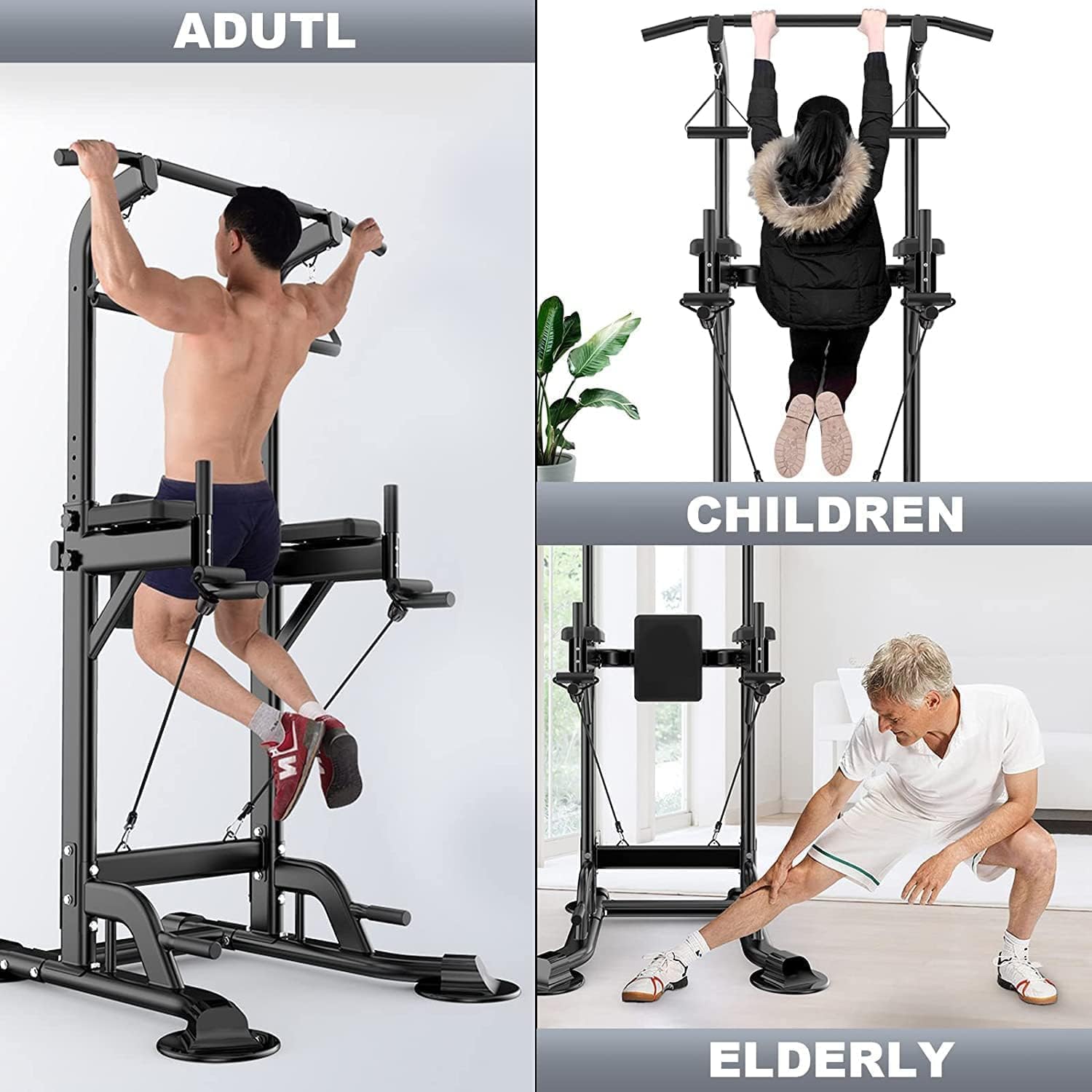 Pull Up Bar Dip Station Adjustable Height Home Gym 7k