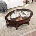 Oval Coffee Tables For Living Room, Solid Wood Coffee Table With Glass Top, Vintage Cocktail Table, 46"X29"X18.2", Easy Assemble, Cherry Walnut, KFZ-1533-GT