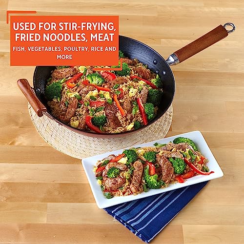 IMUSA USA Light Cast Iron Wok with Wood Handles 14-Inch N953