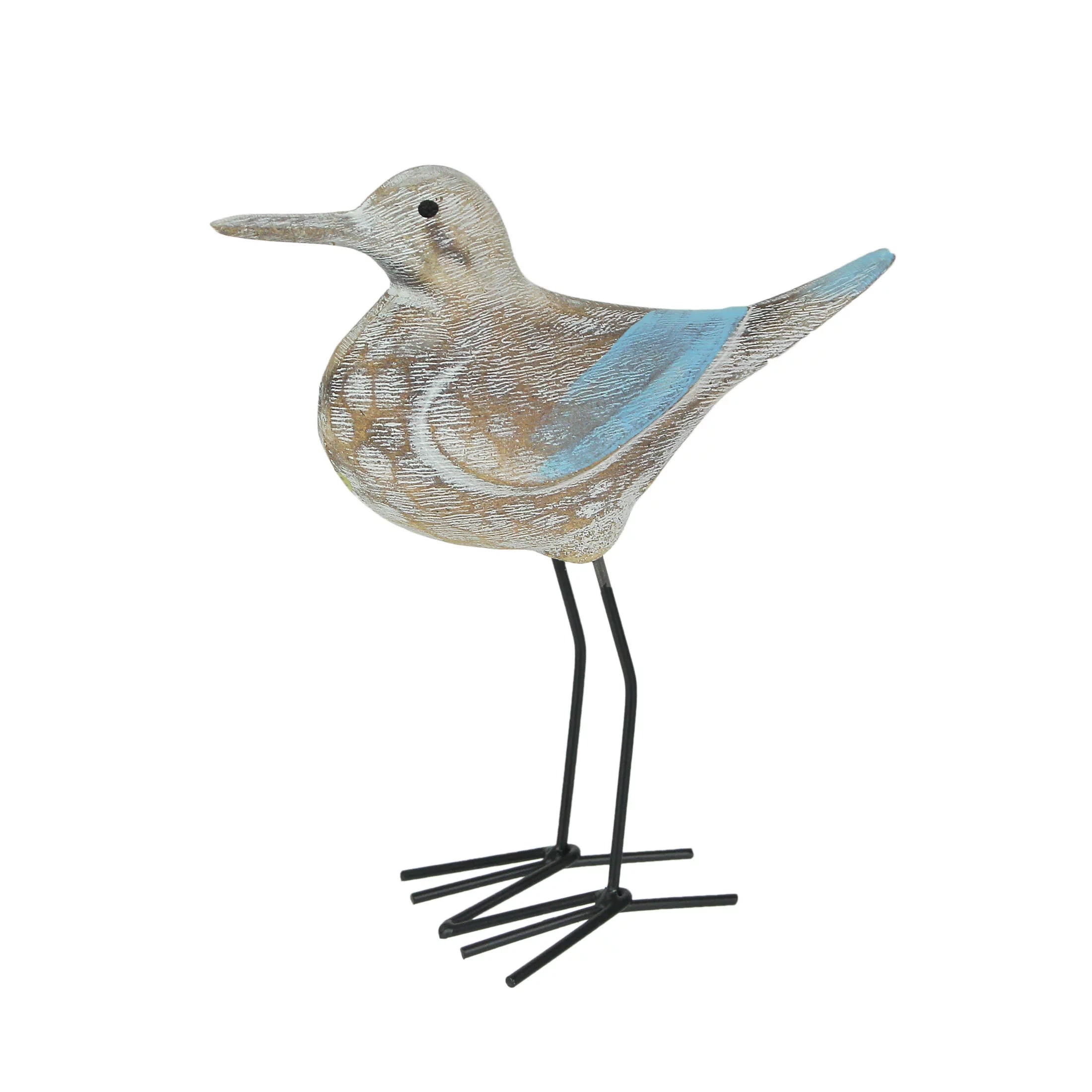 Carved Wood Metal Sandpiper Shorebird Statue Coastal Accent k7m