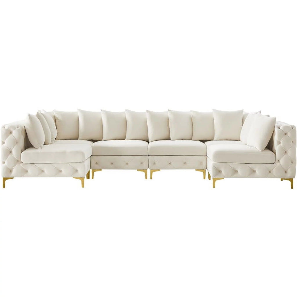 Maklaine Cream Velvet Modular Sectional R397354