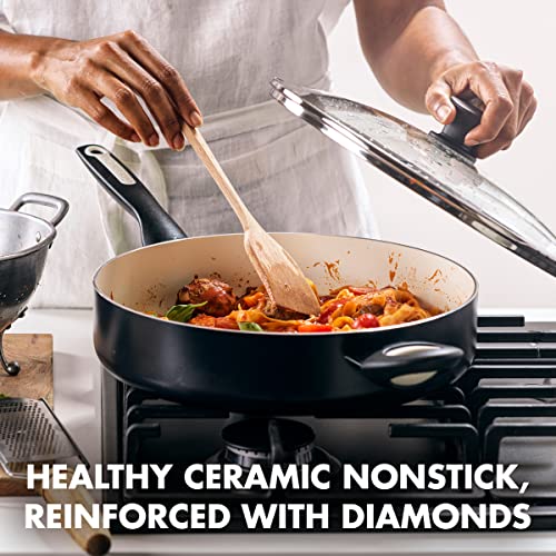 GreenPan Rio Ceramic Nonstick 5QT Saute Pan with Lid, Turquoise H37028