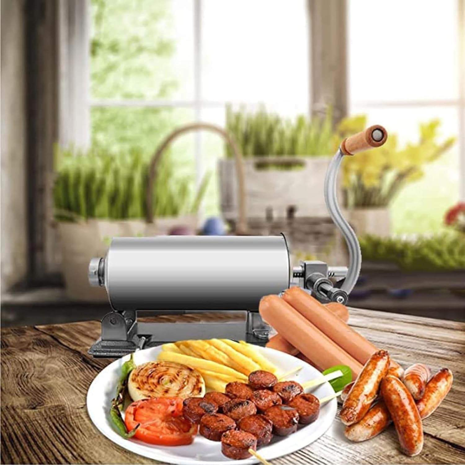 Stainless Steel 6LBS Manual Sausage Stuffer Machine with 4 Filling Tubes W264