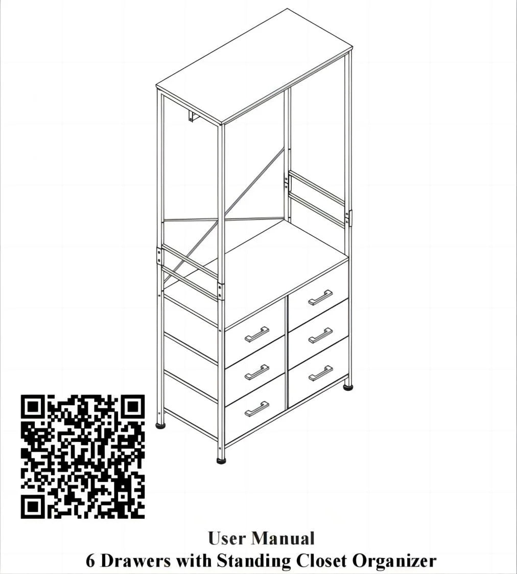 FRAPOW Freestanding Clothing Racks, Wardrobe Cabinet with 6 Drawer M9695