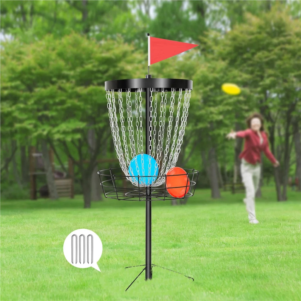 SmileMart 24-Chain Disc Golf Goal with Carrying Bag and 3 Discs, Black Z67541
